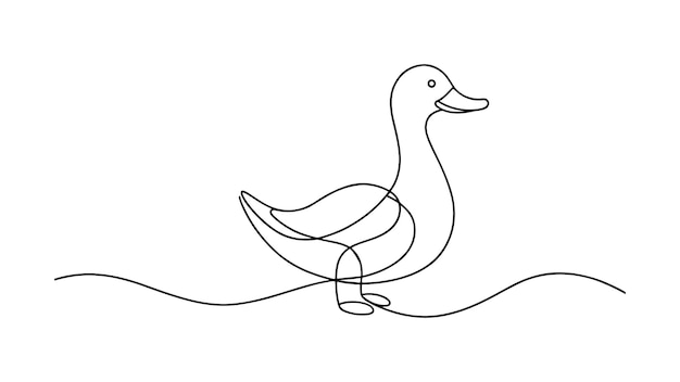 Duck continuous line art isolated on white background