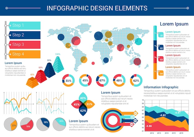 Dünya haritası çizelgeleri ile infografik öğeleri tasarımı