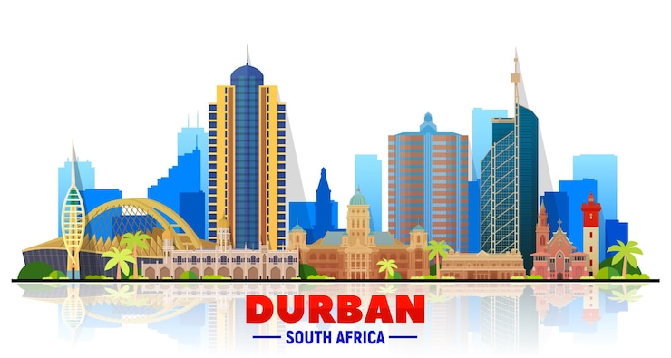 Vektör durban south africa skyline with panorama at white background vector illustration business travel and tourism concept with modern buildings image for banner or website