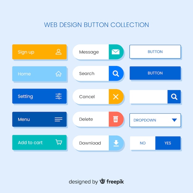 Düz design ile renkli web design buton koleksiyonu