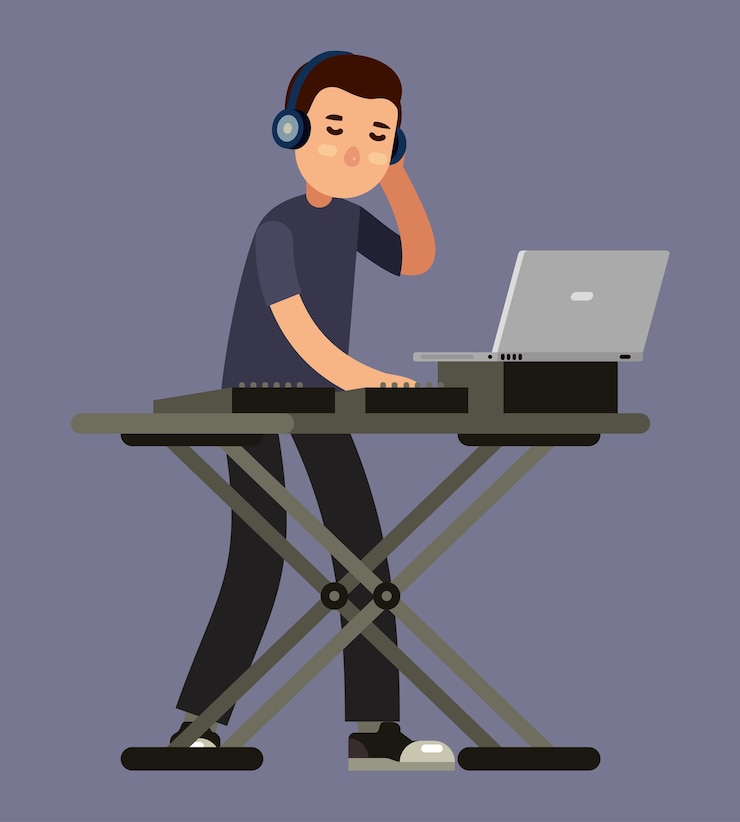 Vektör düz stil vektör çiziminde dj müzik miksaj pikabı