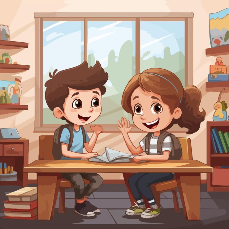 Dynamic Classroom Scene with Two Playful Kids