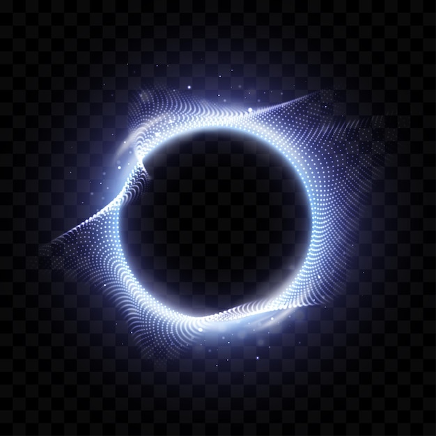 Dynamic deformed circle shape of the particles Elegant glowing circles from dots with depth of field effect Isolated on transparent background