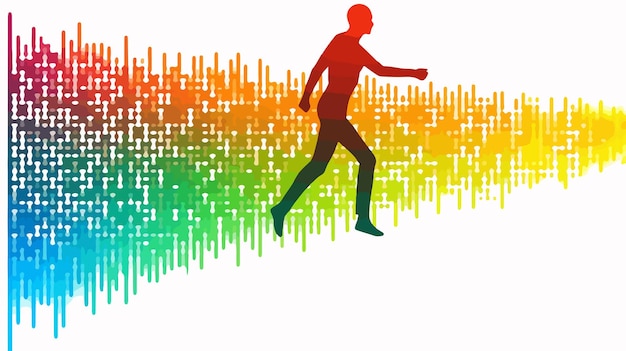 dynamic fired running man halftone pattern icon in spectrum colors