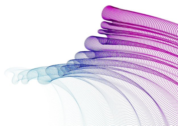 Dynamic particles sound wave flowing, transparent tulle textile on wind. Dotted curves vector abstract background. Beautiful 3d wave shaped array of blended points.