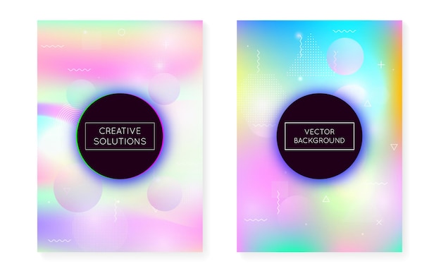 Dynamic shape background with liquid fluid. Holographic bauhaus gradient with memphis cover. Graphic template for book, annual, mobile interface, web app. Hipster dynamic shape background.