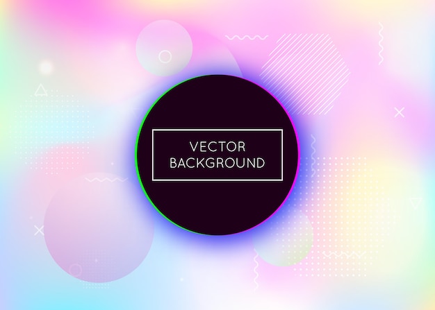 dynamic shape background with liquid fluid. holographic  gradient with memphis elements