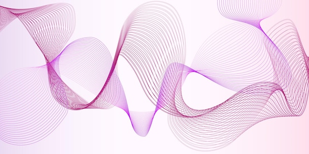 Dynamic sound waves of lilac color on a light background Abstract wave vector background