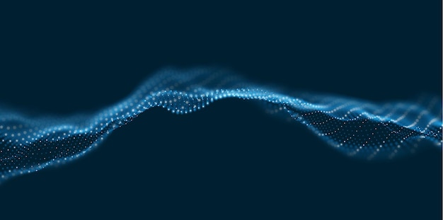 Dynamisk blå partikelvåg. Abstrakt ljudvisualisering. Flöde av digital struktur