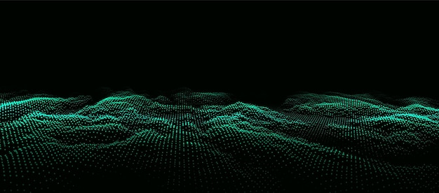 Dynamisk partikelbølge Futuristisk grønt punktbølge Flow digital struktur Datateknologi baggrund Vektor illustration