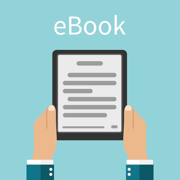 E-book. Man holding an e-book in hands.