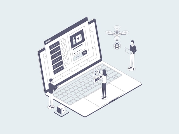 E-handel Omnichannel Order Isometrisk Illustration Lineal Grå. Velegnet til mobilapp, websted, banner, diagrammer, infografik og andre grafiske aktiver.
