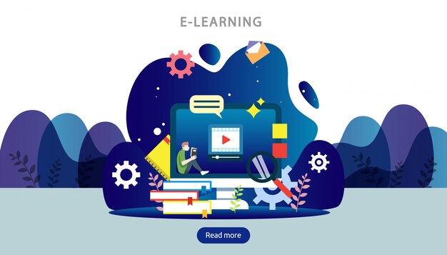 E-learning, E-bog eller online uddannelseskoncept til banner