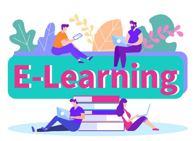 e- learning. people with gadget in hand. .