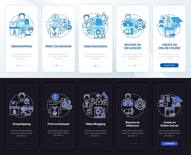 Earning money online onboarding mobile app page screen