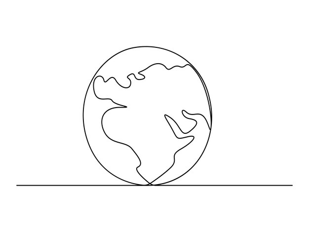 Earth globe continuous one line drawing vector illustration premium vector