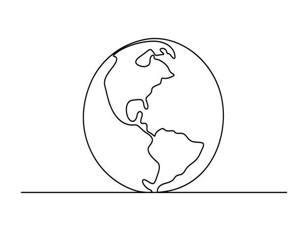 Earth globe continuous one line drawing vector illustration premium vector