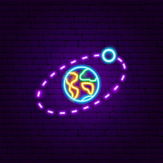Earth Moon Neon Label. Vector Illustration of Space Promotion.