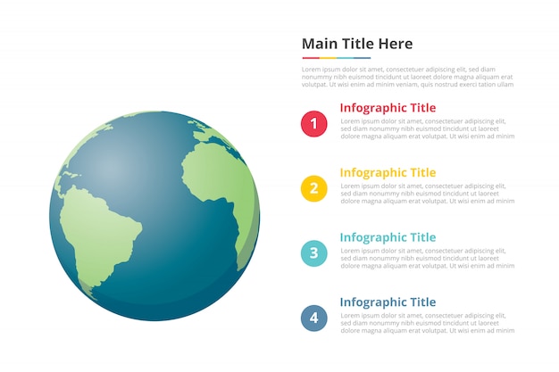 earth planet infographics template with 4 points of free space text description