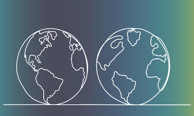 Earth sketch continuous line drawing vector