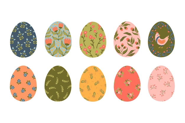 Easter eggs with floral texture collection Happy Easter eggs card Vector hand drawn Illustration