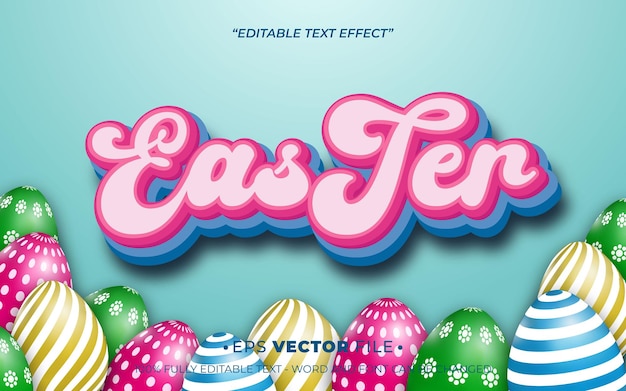 Easter text effect editable 3d vector realistic in a blue background