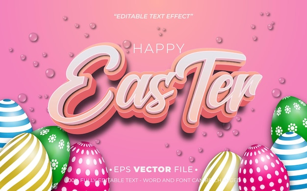 Easter text effect editable 3d vector realistic in a pink background