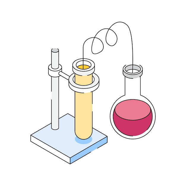 Easy to edit isometric style icon showing lab distillation setup