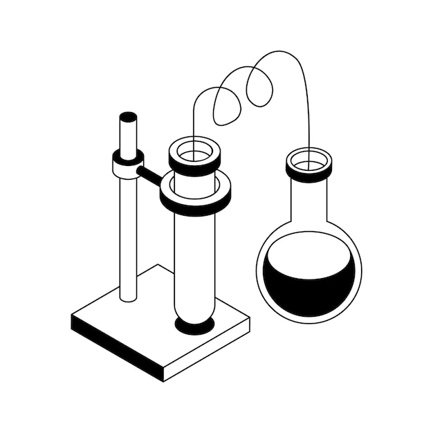 Easy to edit isometric style icon showing lab distillation setup
