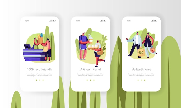 Eco Packing Mobile App Page Onboard Screen Set Concept