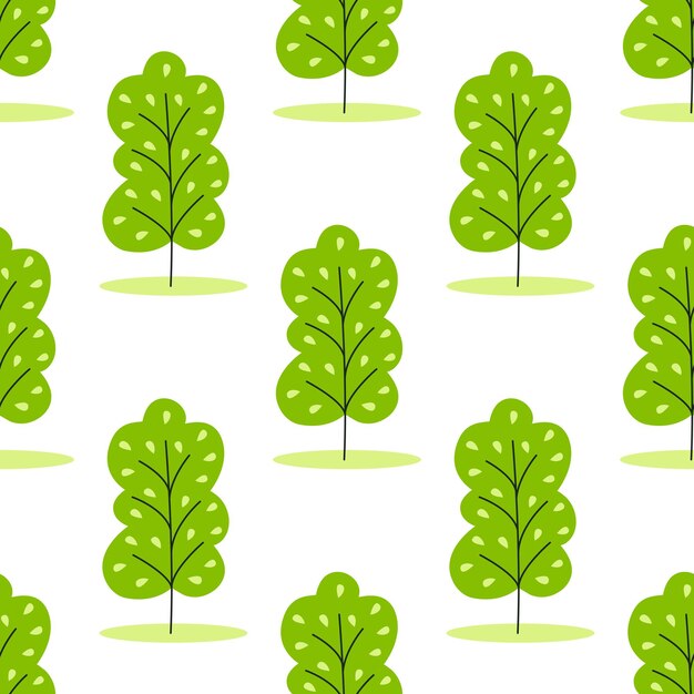 Eco print with young green trees seamless pattern deciduous forest natural greenery background