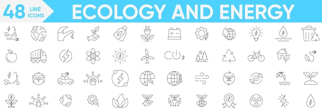 Ecology and energy icon setrenewable energy ecology sustainability nature recycle electric bike ecofriendly forest wind power green symbolVector and illustrator set