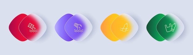ecology set icon garbage cardboard carton rubbish recycling waste factories core plastic bottle save the planet concept glassmorphism ui phone app screen vector line icon for business