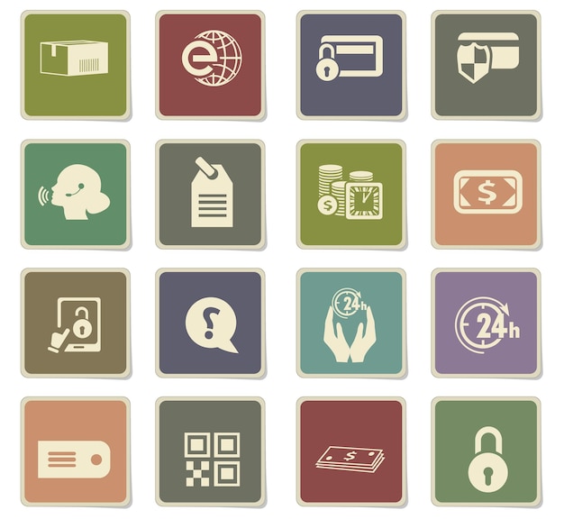 Ecommerce icons on square paper stickers with shadow