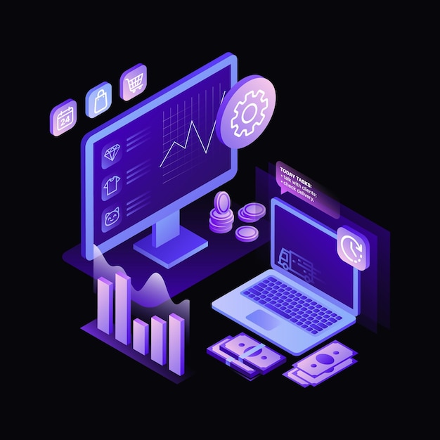 ECommerce Work Space Illustration Sales Black Template