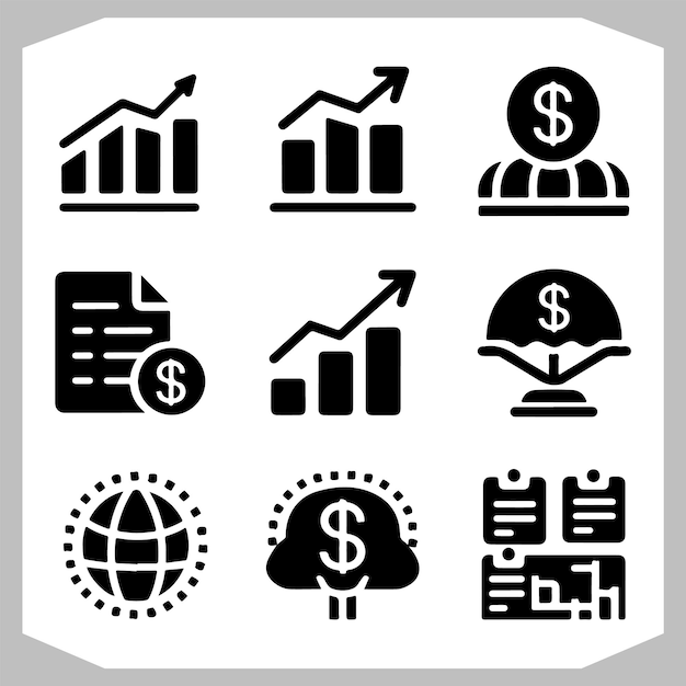 Economy Statistic and Data Diagram Icons for Business Growth Analysis