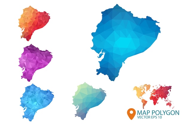 ecuador map set of geometric rumpled triangular low poly style gradient graphic background