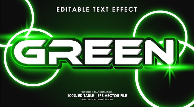 editable green neon color 3d text effect with lens flare