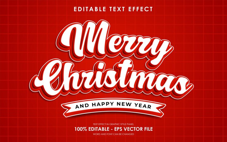 Editable Merry Christmas And Happy New Year Text Effect suitable for a Christmas theme design
