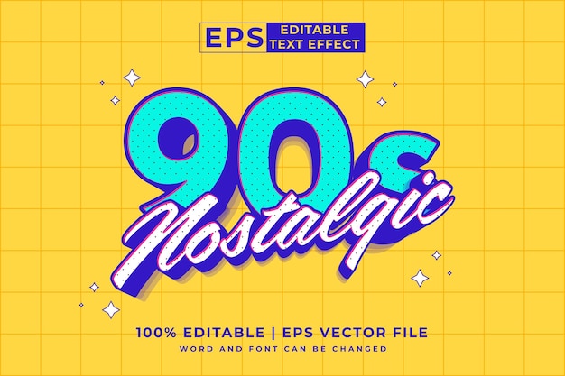 editable text effect 90s nostalgic 3d cartoon template style premium vector