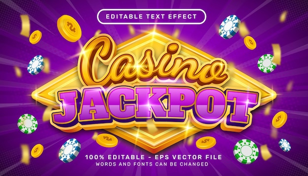 editable text effect casino jackpot 3d style concept	with chip coin illustration