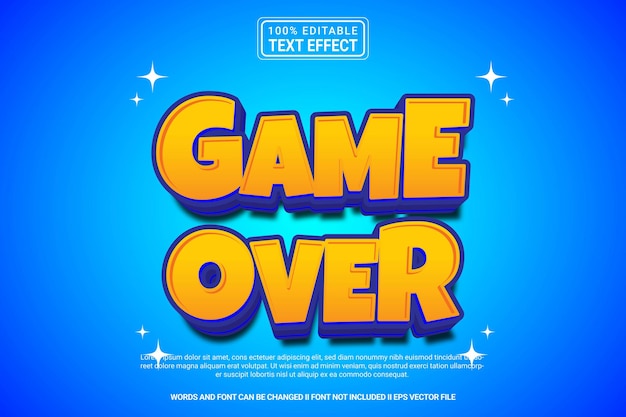 Editable text effect Game Over 3d cartoon template style modern premium vector