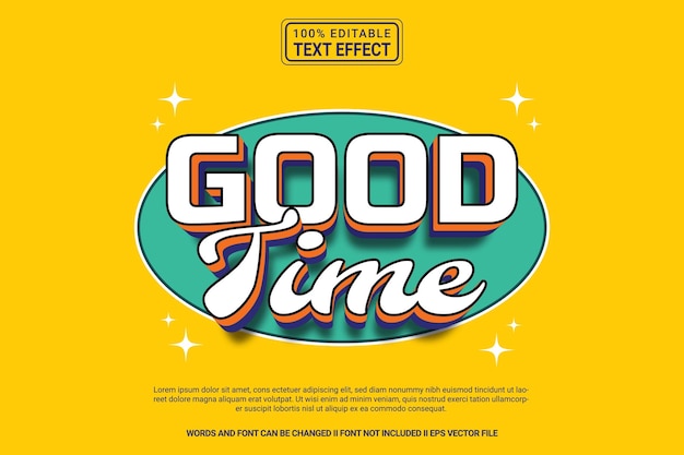 Editable text effect Good Time 3d cartoon template style modern premium vector