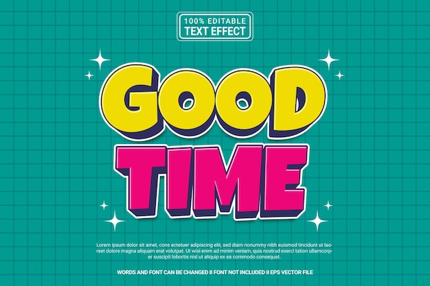 editable text effect good time 3d cartoon template style modern premium vector