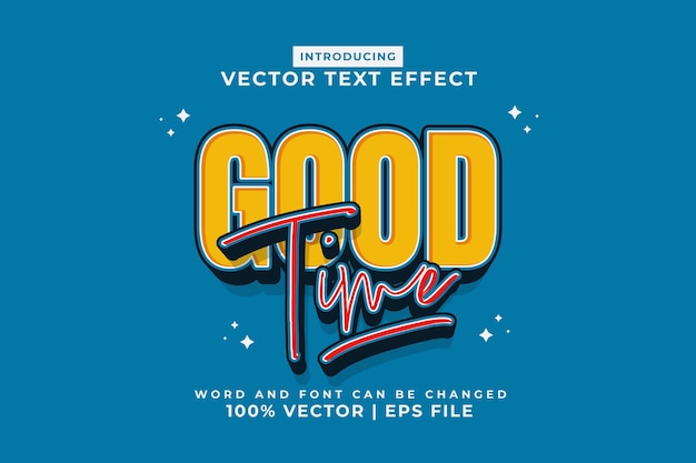 Editable text effect Good Time 3d cartoon template style premium vector