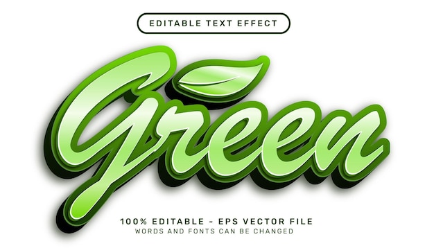 Editable text effect  green leaf 3d style concept