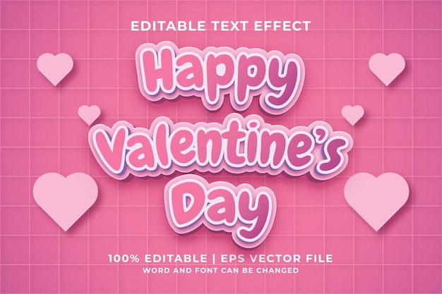 Editable text effect - Happy Valentine's Day 3d template style premium vector