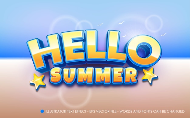 Editable text effect, Hello Summer style illustrations