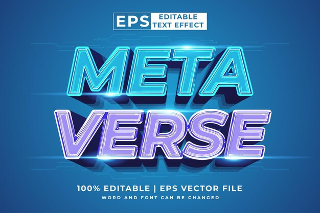 editable text effect meta verse 3d cartoon template style premium vector
