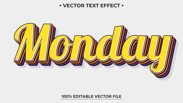 Editable text effect Monday with outline text style theme